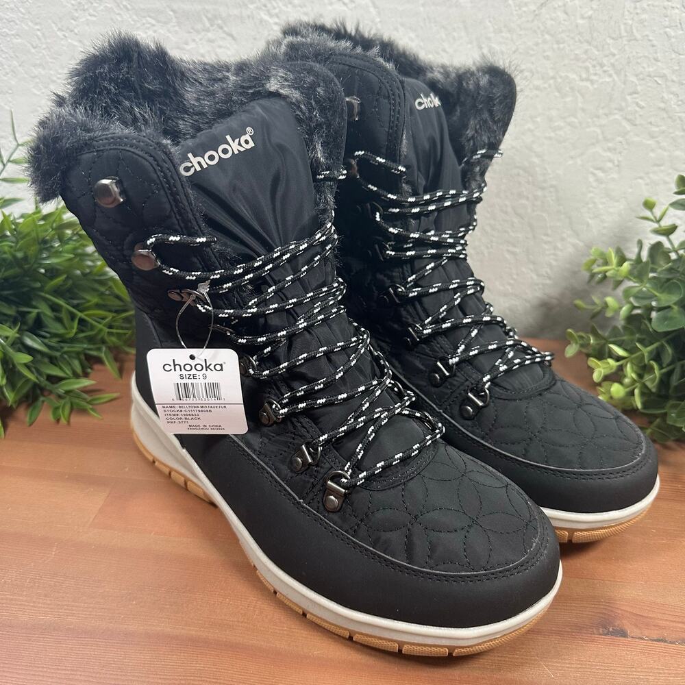 Chooka Women's Belltown Mid Faux Fur Black Boots Size 9 - Picture 3 of 9